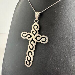 Taxco Mexico 925 Sterling Silver Scrollwork Cross Pendant, TO-80, 12.9g